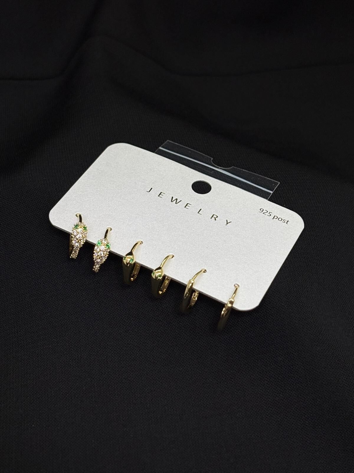 316L Çelik Jewelry Gold Renk 6lı Set Yılan Figürlü Zirkon Taşlı Küpe