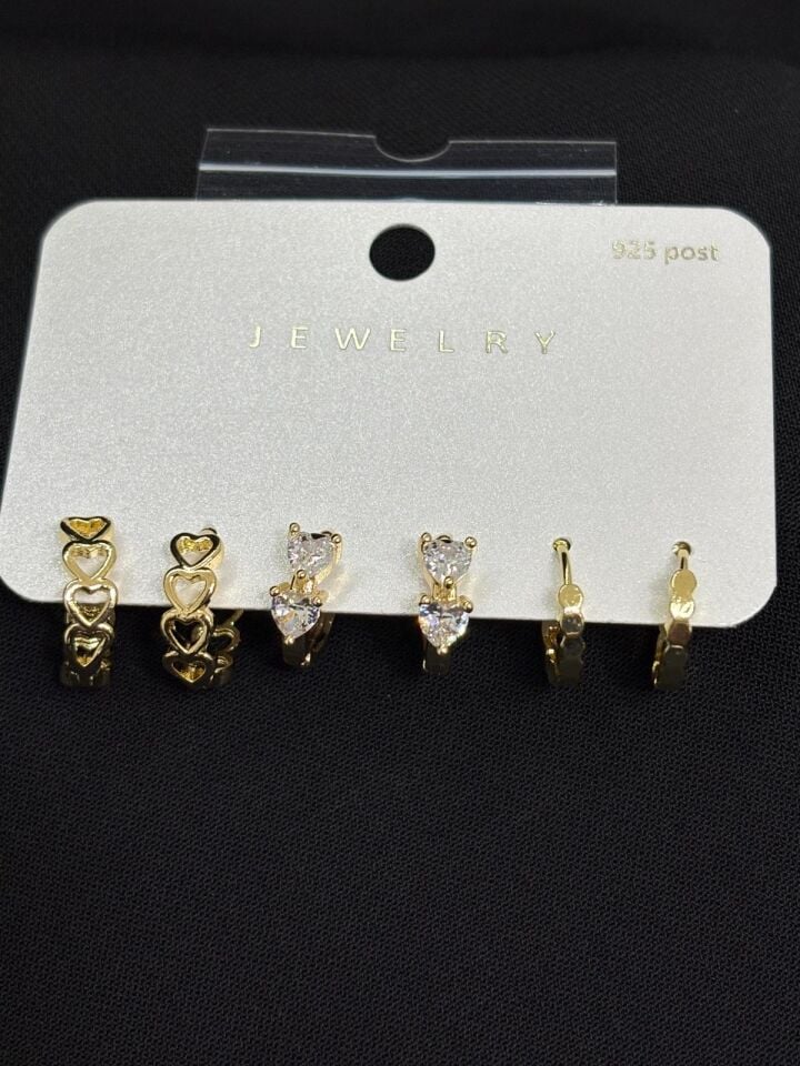 316L Çelik Jewelry Gold Renk 6lı Set Zirkon Taşlı Küpe
