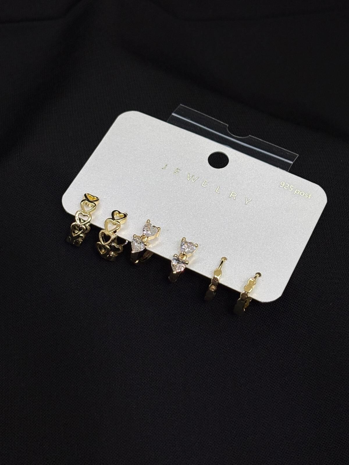 316L Çelik Jewelry Gold Renk 6lı Set Zirkon Taşlı Küpe