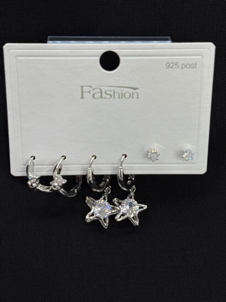 316L Çelik Jewelry Gümüş Renk 6lı Set Zirkon Taşlı Küpe