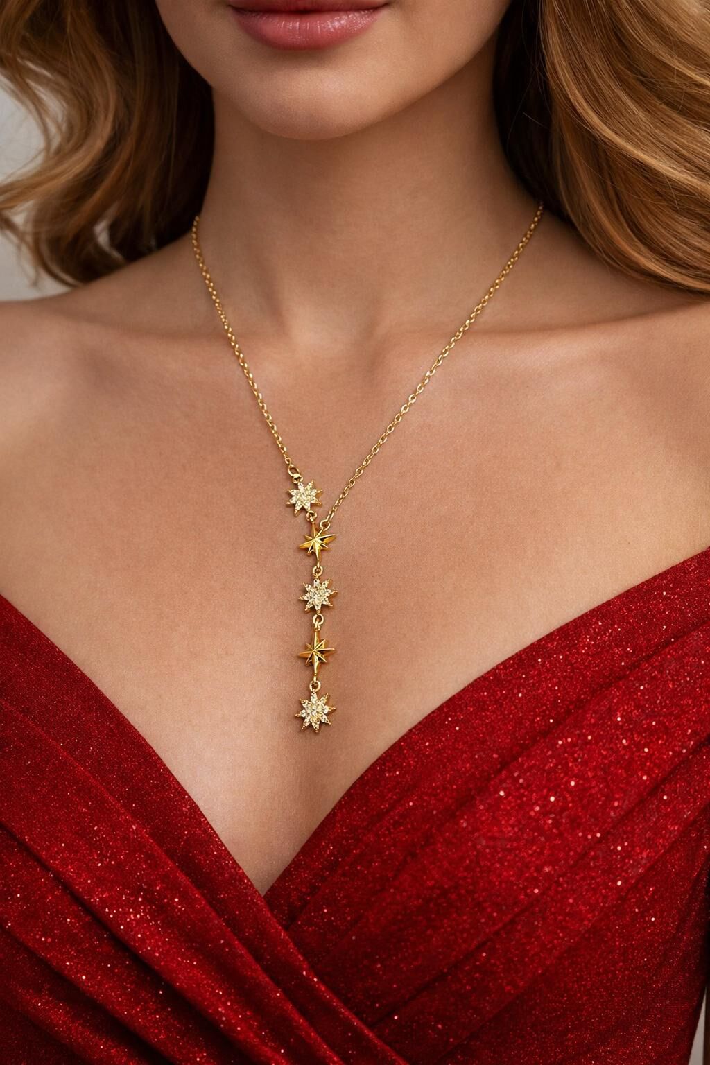 316L Çelik Gold Renk Yıldız Element Y Kolye