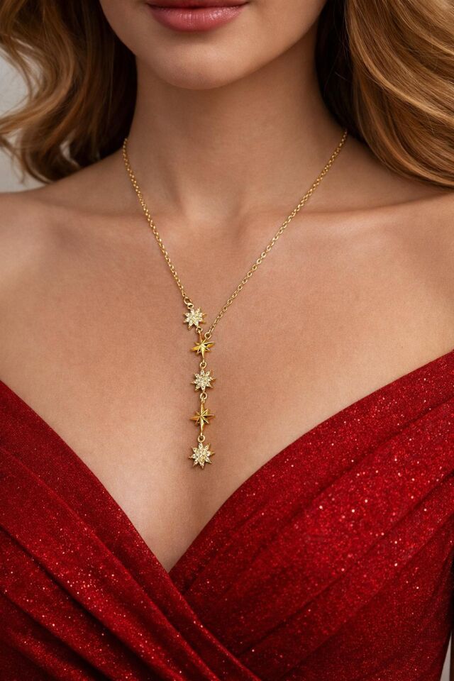 316L Çelik Gold Renk Yıldız Element Y Kolye