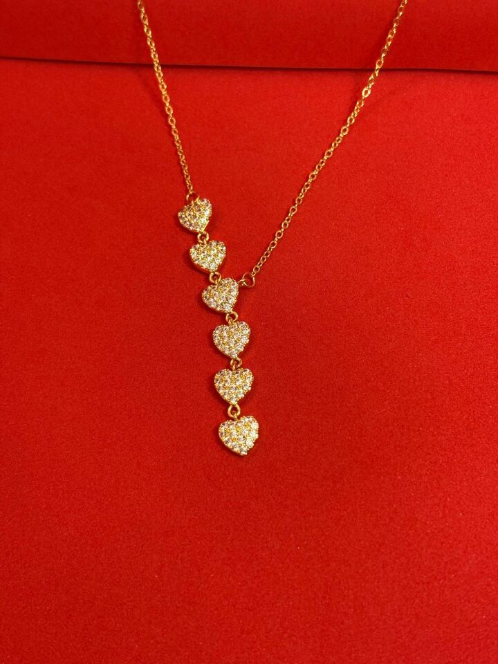 316L Çelik Gold Renk Kalp Zirkon Taşlı Y Kolye