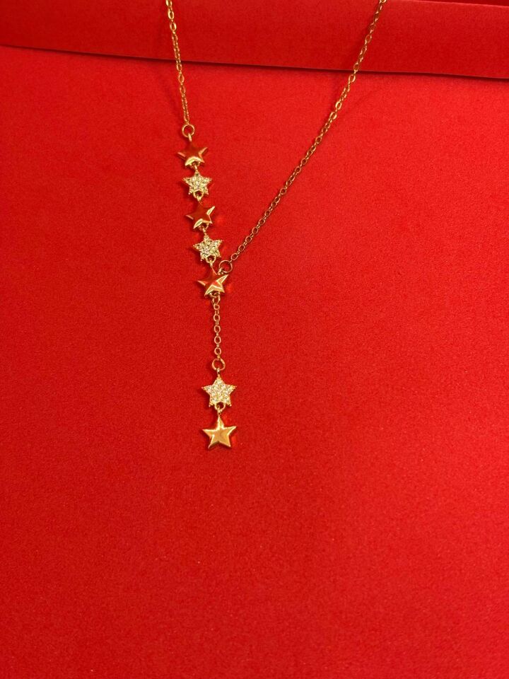 Melisa Takı & Aksesuar 316L Çelik Gold Renk Yıldız Element Zirkon Taşlı Y Kolye