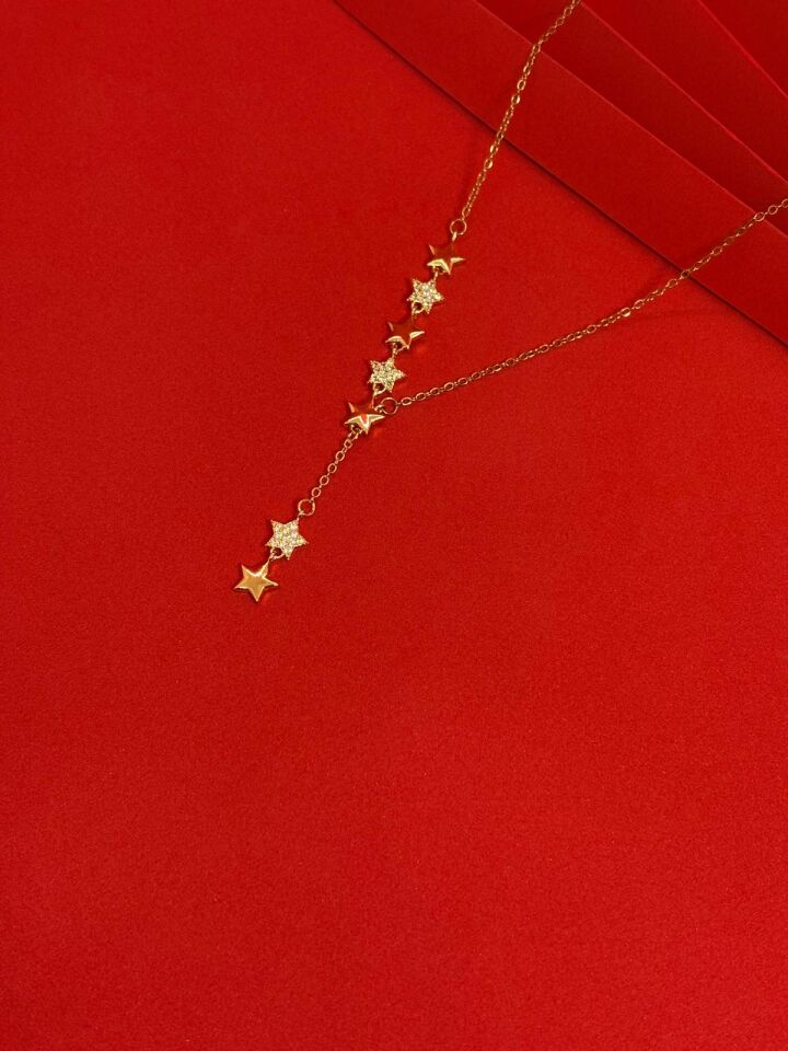 Melisa Takı & Aksesuar 316L Çelik Gold Renk Yıldız Element Zirkon Taşlı Y Kolye