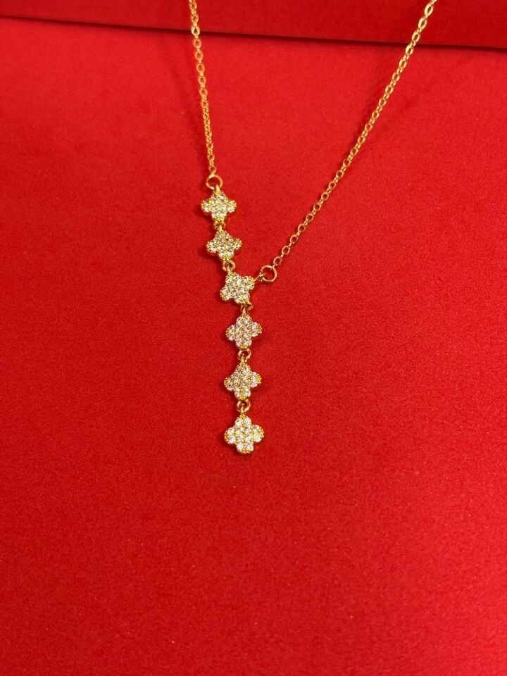 Melisa Takı & Aksesuar 316L Çelik Gold Renk Yonca Element Zirkon Taşlı Y Kolye