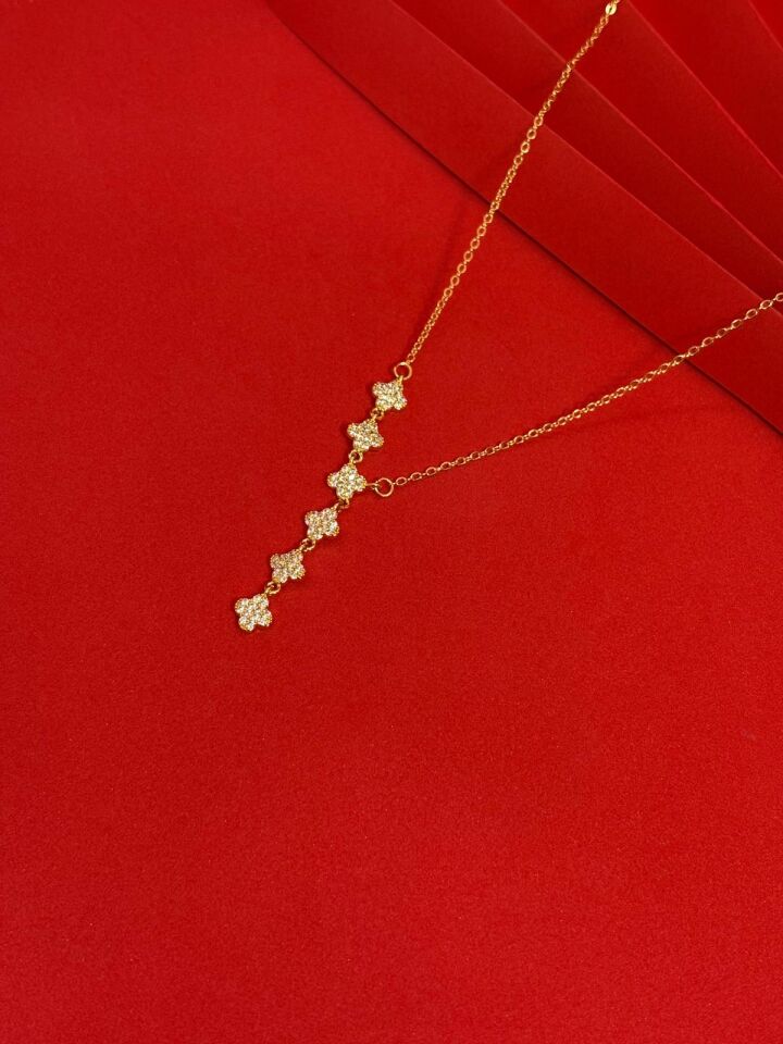 Melisa Takı & Aksesuar 316L Çelik Gold Renk Yonca Element Zirkon Taşlı Y Kolye