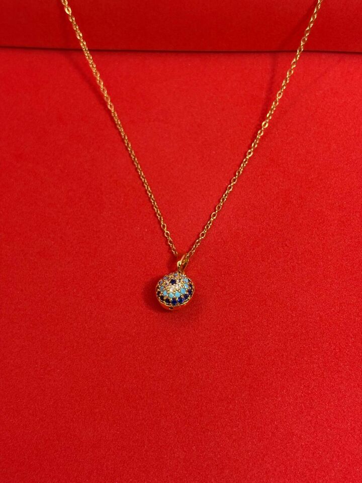 Melisa Takı & Aksesuar 316L Çelik Gold Renk Yuvarlak Nazar Figür Taşlı Kolye