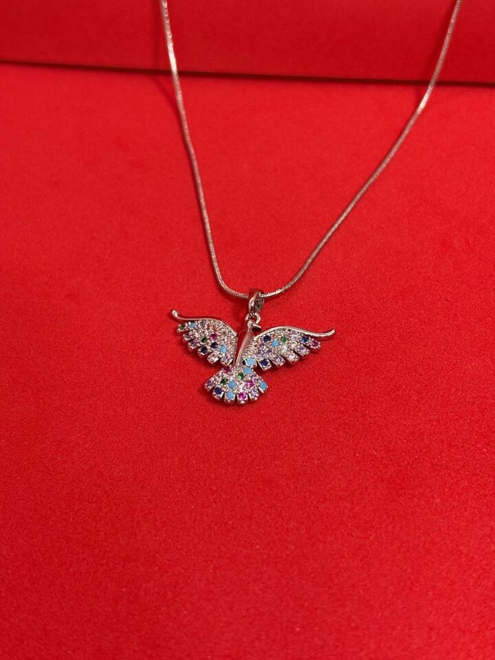 Melisa Takı & Aksesuar 316L Çelik Gümüş Renk Anka Kuşu Zirkon Taşlı Kolye