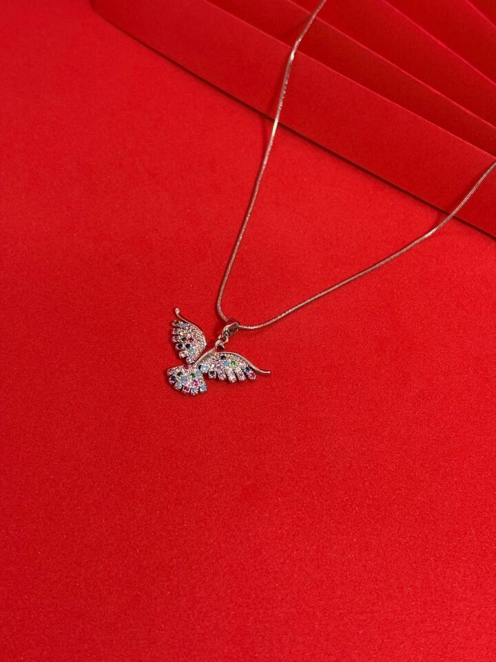 Melisa Takı & Aksesuar 316L Çelik Gümüş Renk Anka Kuşu Zirkon Taşlı Kolye