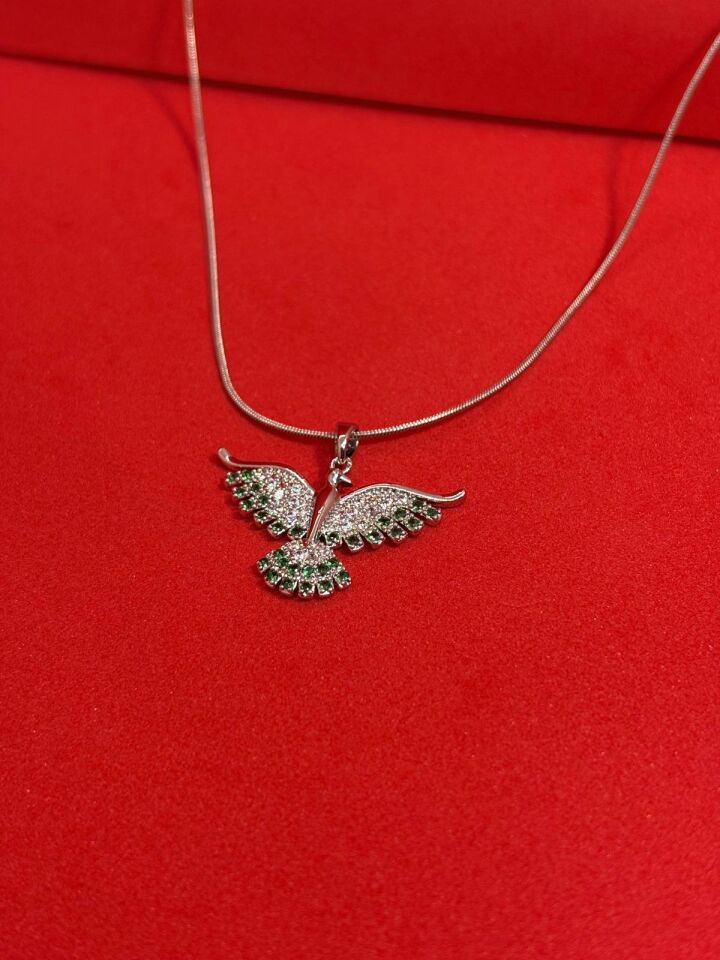 Melisa Takı & Aksesuar 316L Çelik Gümüş Renk Anka Kuşu Zirkon Taşlı Kolye