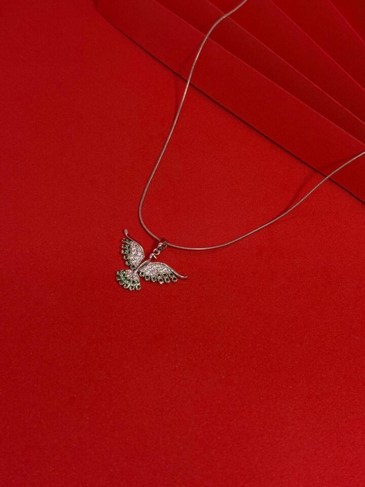 Melisa Takı & Aksesuar 316L Çelik Gümüş Renk Anka Kuşu Zirkon Taşlı Kolye