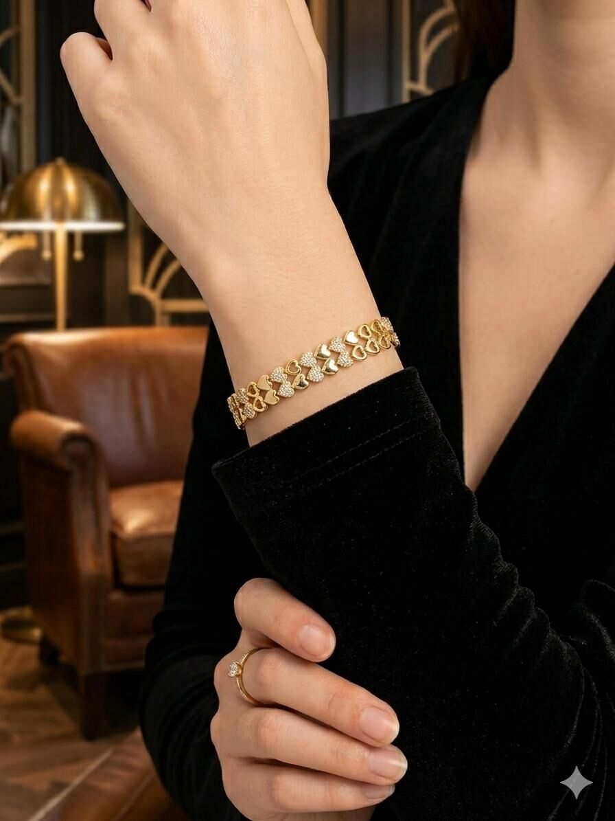 Melisa Takı & Aksesuar 14K Gold Renk Xuping Kalp Figürlü Zirkon Taşlı Bileklik