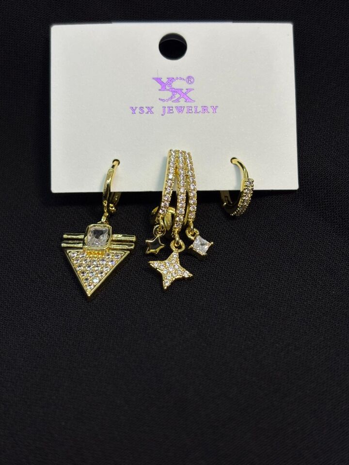 Melisa Takı & Aksesuar Ysx Jevelry Çelik Gold Renk 3lü Küpe