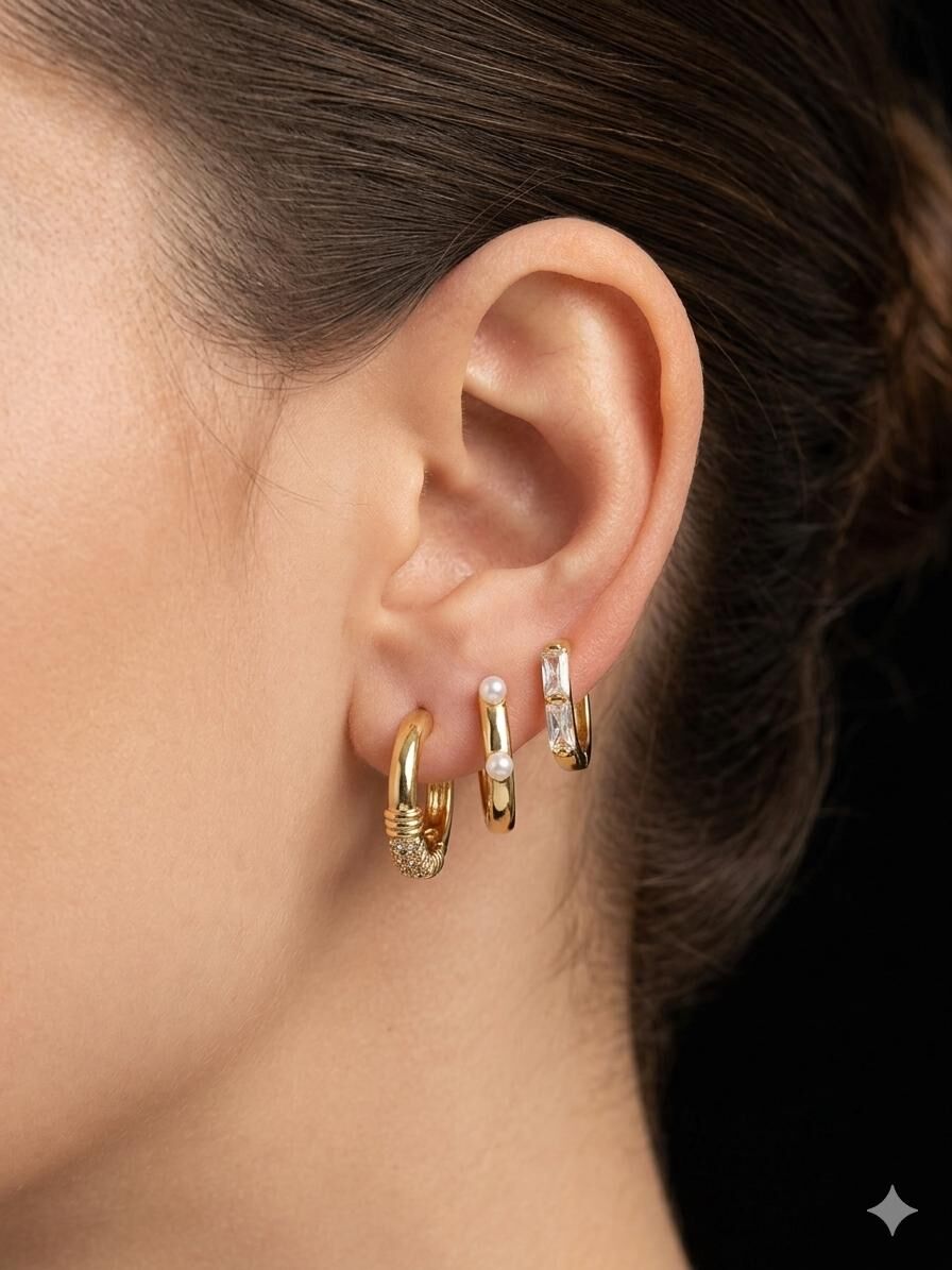 Melisa Takı & Aksesuar Ysx Jevelry Çelik Gold Renk Taşlı 3lü Küpe