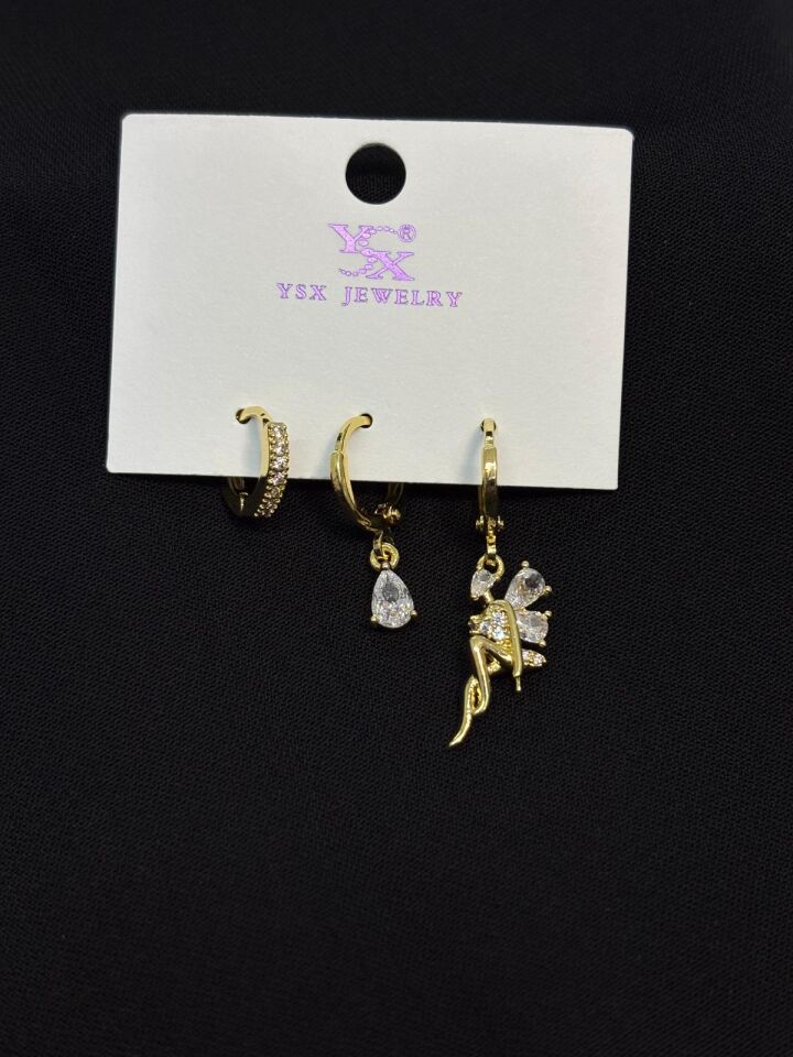 Melisa Takı & Aksesuar Ysx Jevelry Çelik Gold Renk Melek 3lü Küpe