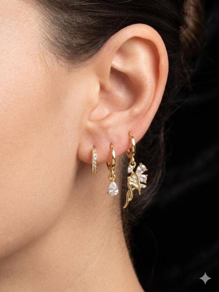 Melisa Takı & Aksesuar Ysx Jevelry Çelik Gold Renk Melek 3lü Küpe