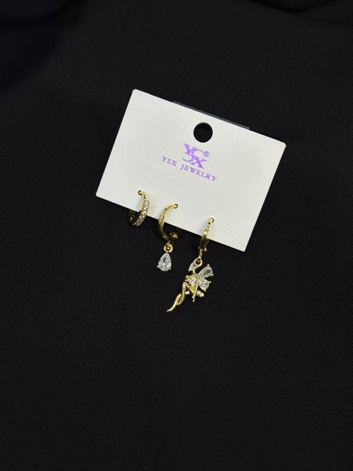 Melisa Takı & Aksesuar Ysx Jevelry Çelik Gold Renk Melek 3lü Küpe