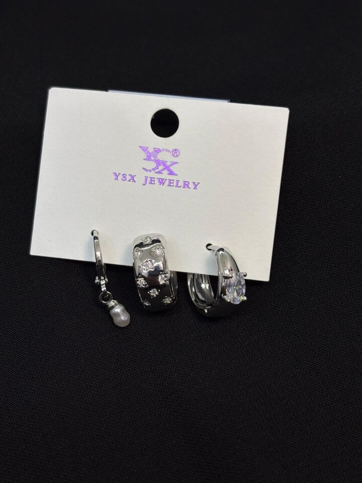 Melisa Takı & Aksesuar Ysx Jevelry Çelik Gümüş Renk 3lü Küpe