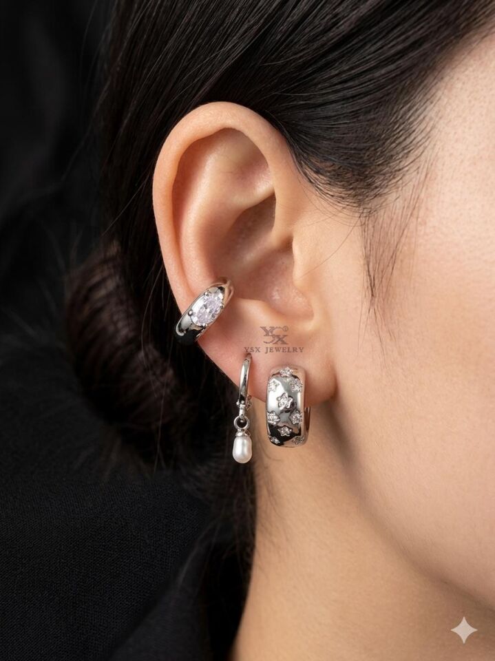 Melisa Takı & Aksesuar Ysx Jevelry Çelik Gümüş Renk 3lü Küpe