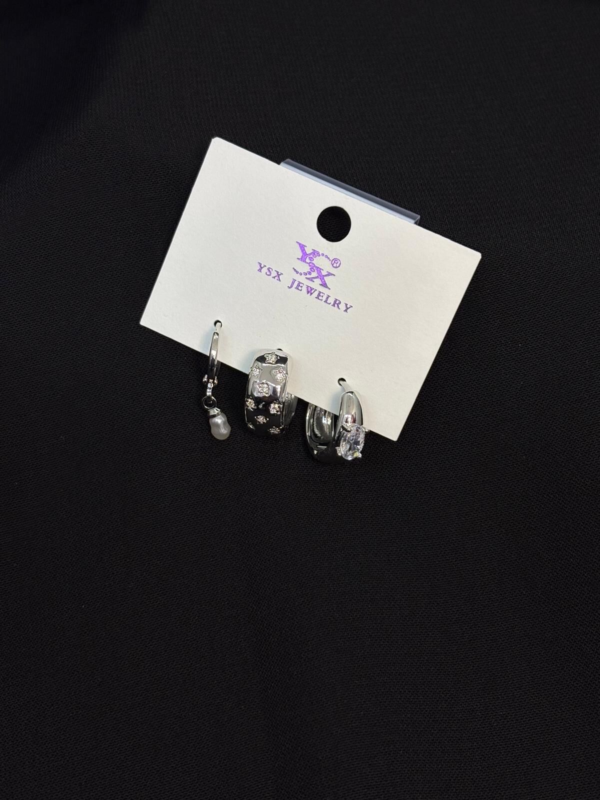 Melisa Takı & Aksesuar Ysx Jevelry Çelik Gümüş Renk 3lü Küpe