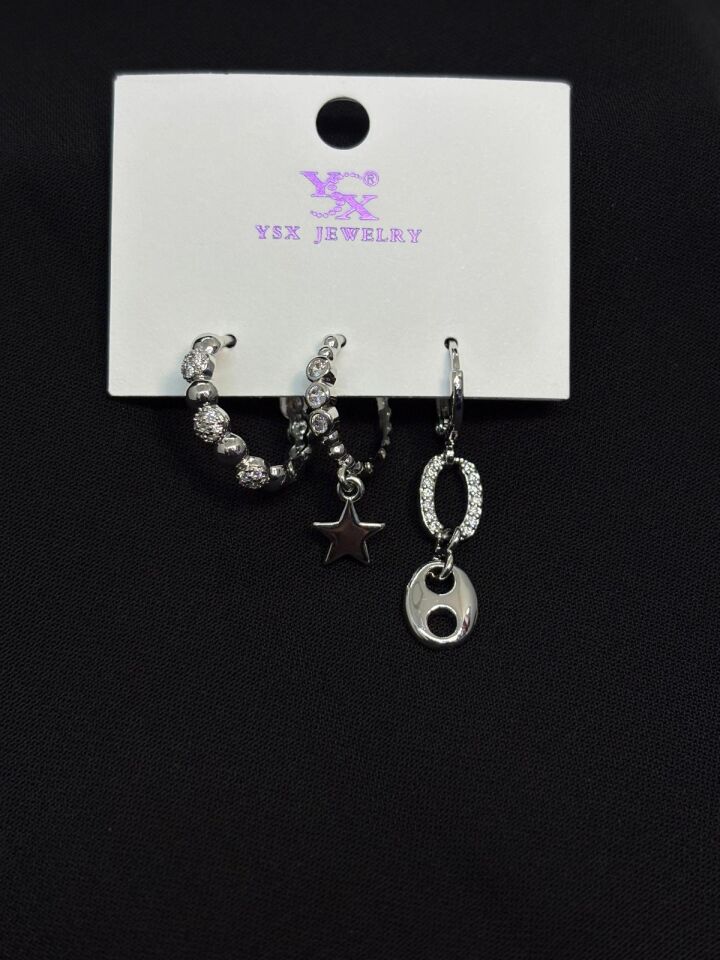 Melisa Takı & Aksesuar Ysx Jevelry Çelik Gümüş Renk 3lü Küpe