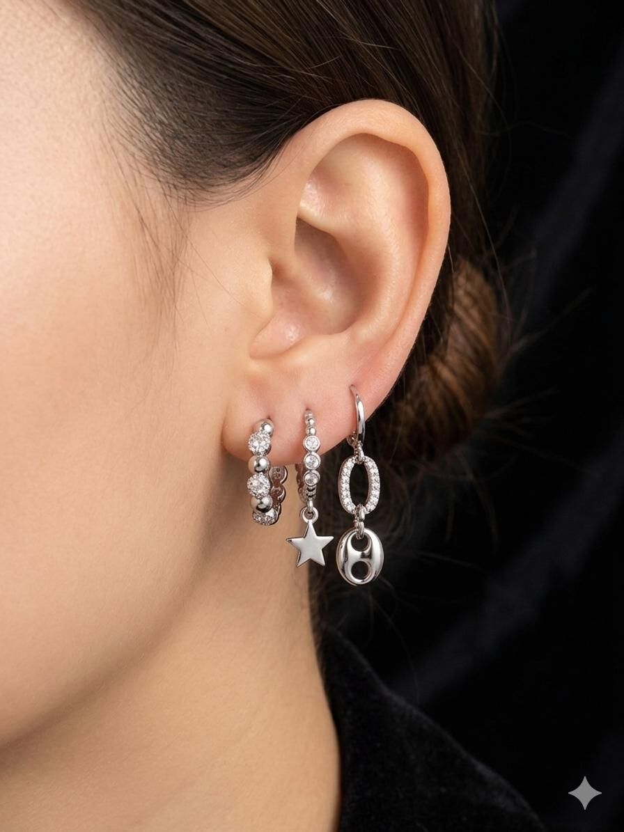 Melisa Takı & Aksesuar Ysx Jevelry Çelik Gümüş Renk 3lü Küpe