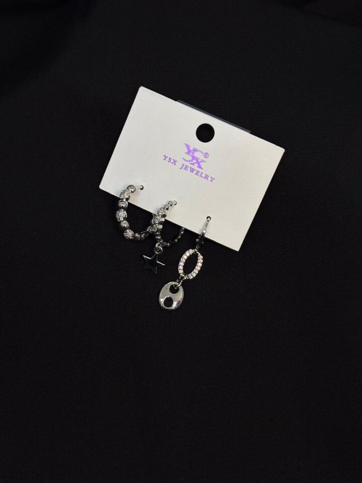 Melisa Takı & Aksesuar Ysx Jevelry Çelik Gümüş Renk 3lü Küpe