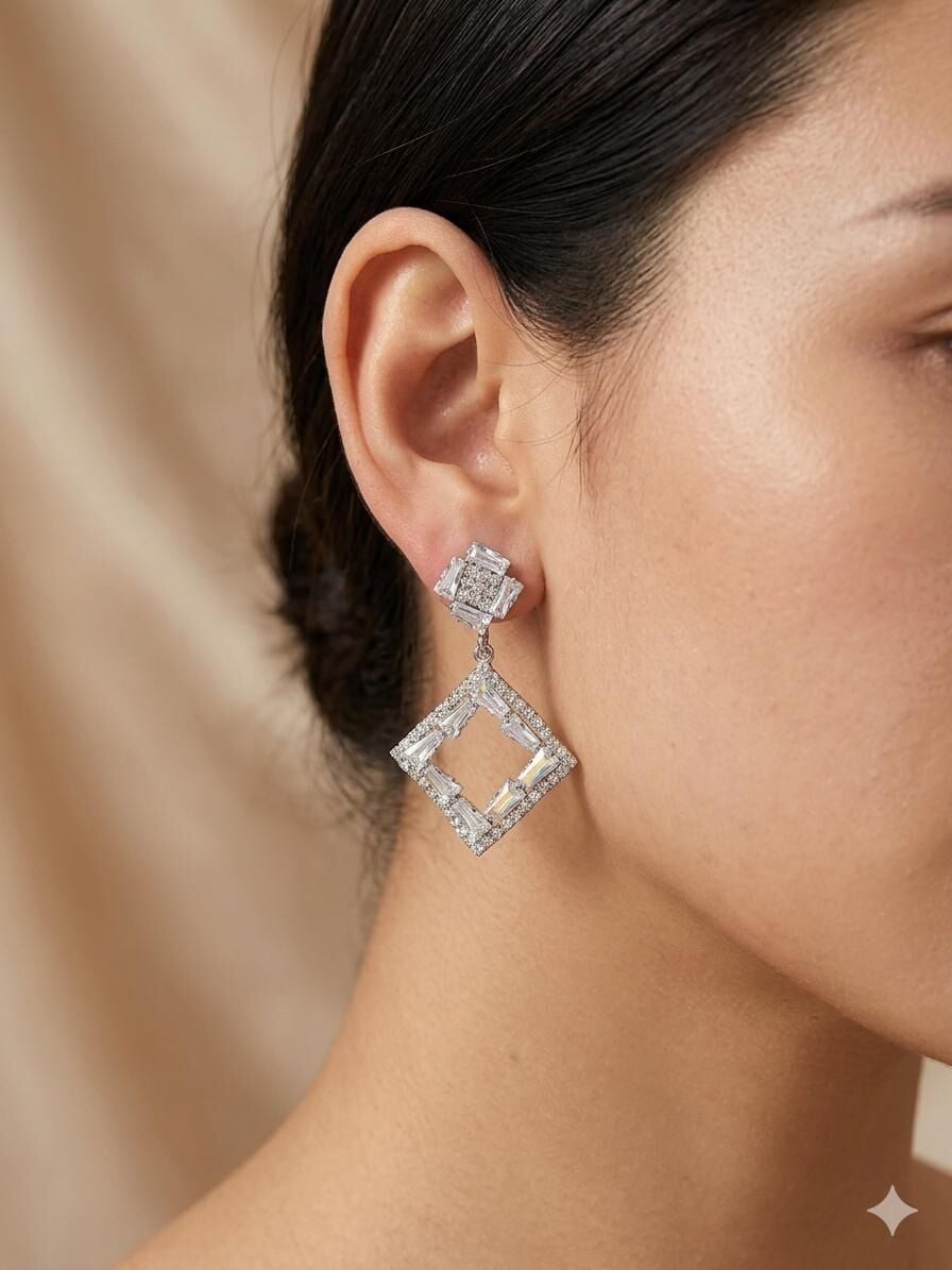 Melisa Takı & Aksesuar Jewelry Çelik Gümüş Renk Taşlı Küpe