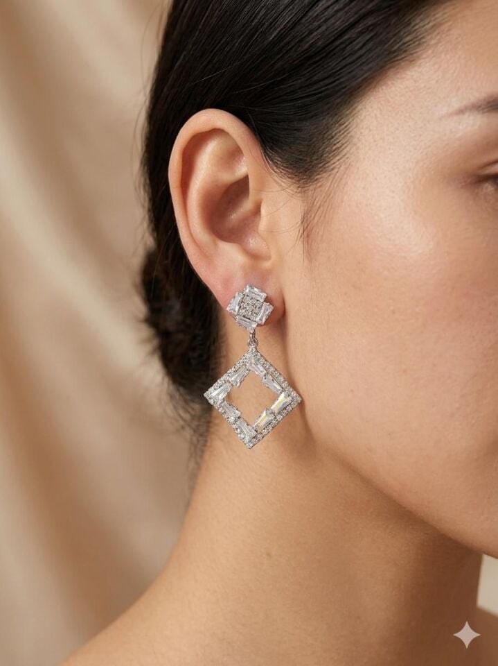 Melisa Takı & Aksesuar Jewelry Çelik Gümüş Renk Taşlı Küpe