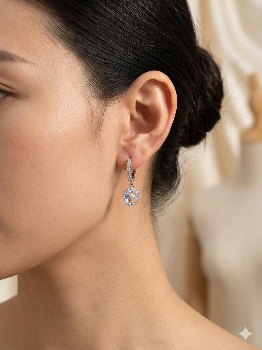 Melisa Takı & Aksesuar Jewelry Çelik Gümüş Renk Taşlı Küpe