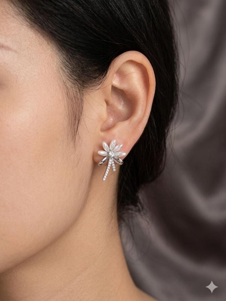 Melisa Takı & Aksesuar Jewelry Çelik Gümüş Renk Taşlı Küpe