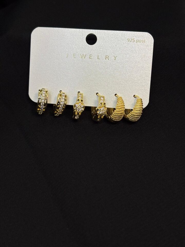 Melisa Takı & Aksesuar 316L Çelik Jewelry Gold Renk 6lı Set Zirkon Taşlı Küpe