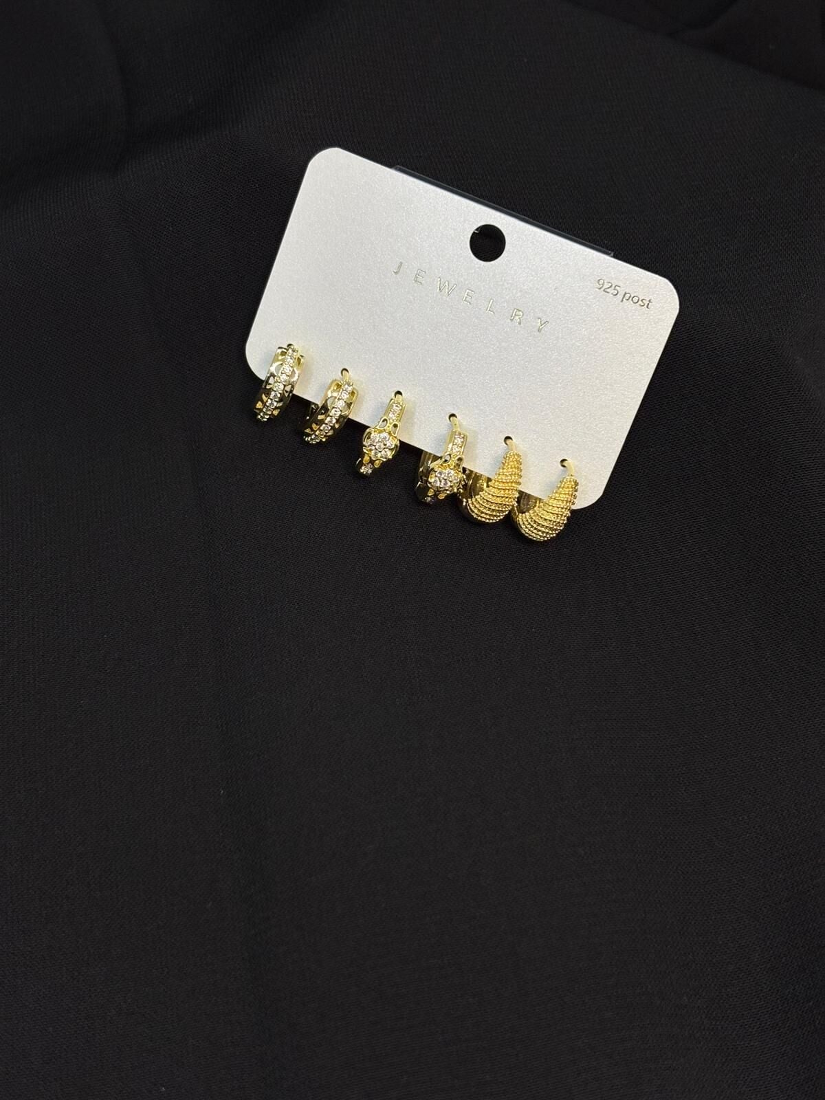 Melisa Takı & Aksesuar 316L Çelik Jewelry Gold Renk 6lı Set Zirkon Taşlı Küpe