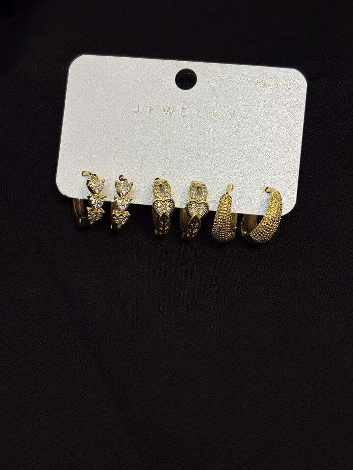 Melisa Takı & Aksesuar 316L Çelik Jewelry Gold Renk 6lı Set Zirkon Taşlı Küpe