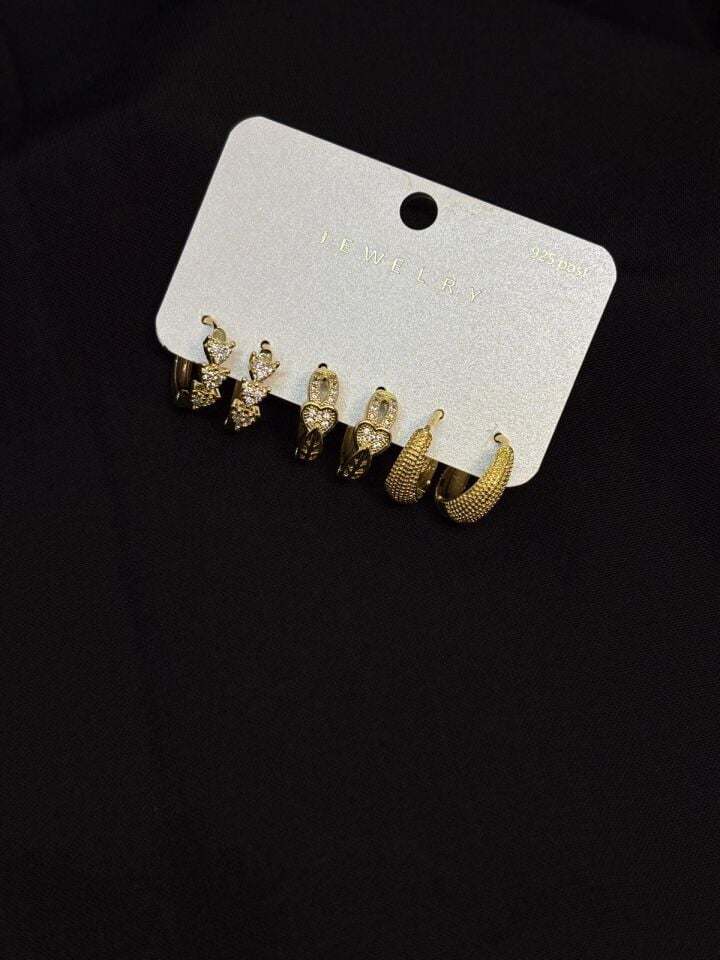 Melisa Takı & Aksesuar 316L Çelik Jewelry Gold Renk 6lı Set Zirkon Taşlı Küpe
