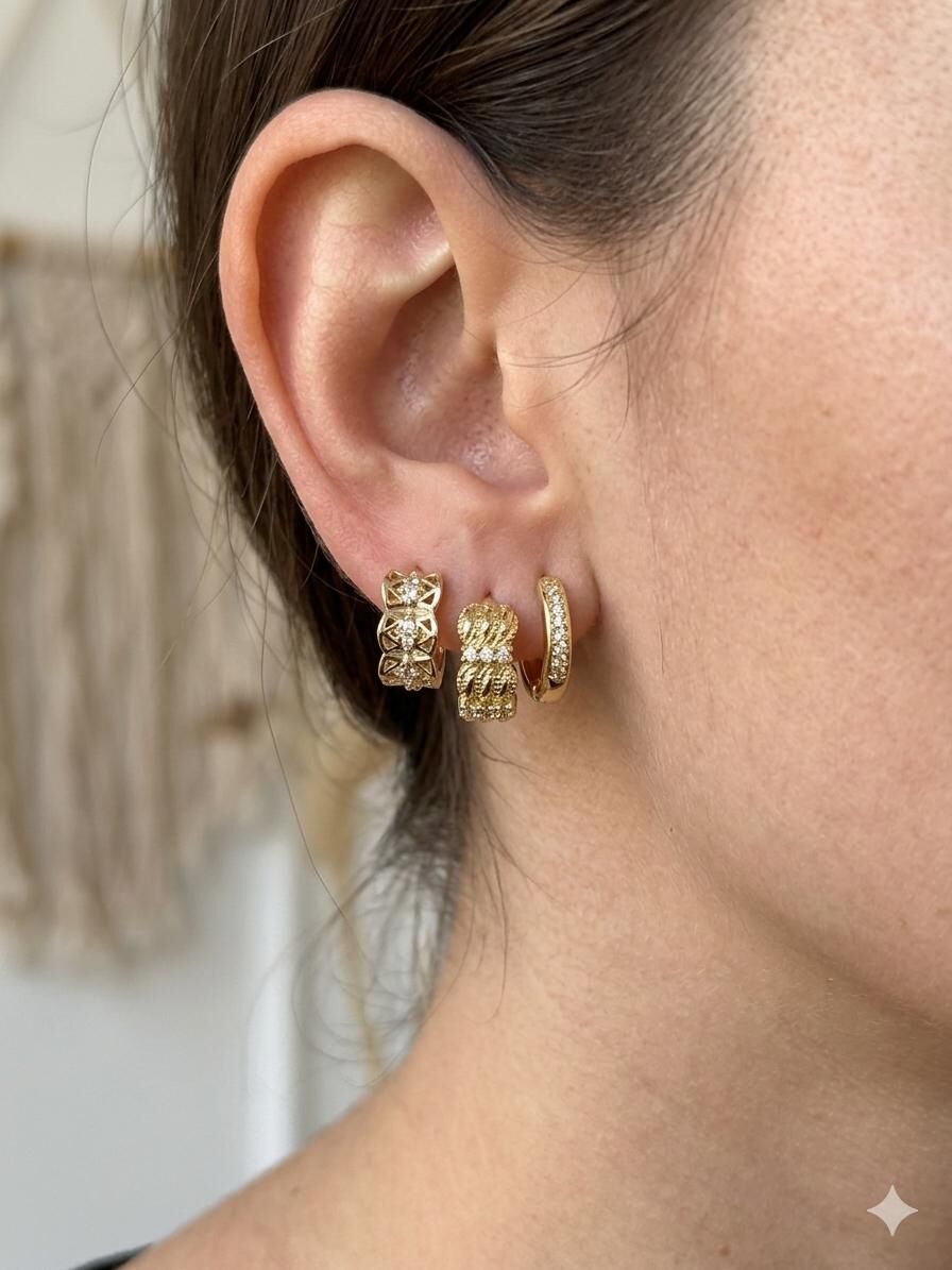 Melisa Takı & Aksesuar 316L Çelik Jewelry Gold Renk 6lı Set Zirkon Taşlı Küpe