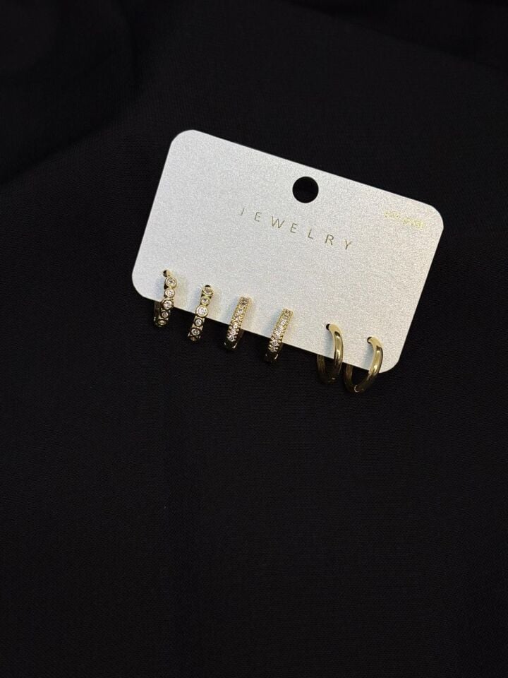 Melisa Takı & Aksesuar 316L Çelik Jewelry Gold Renk 6lı Set Zirkon Taşlı Küpe