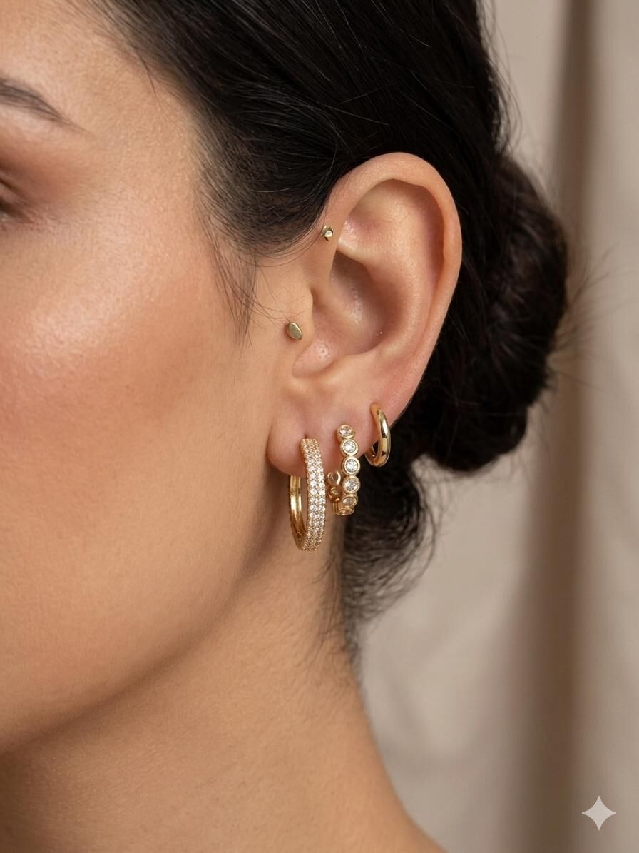 Melisa Takı & Aksesuar 316L Çelik Jewelry Gold Renk 6lı Set Zirkon Taşlı Küpe