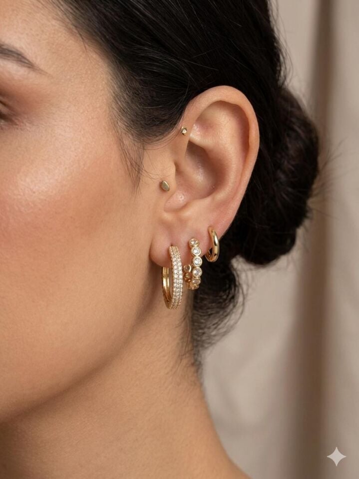 Melisa Takı & Aksesuar 316L Çelik Jewelry Gold Renk 6lı Set Zirkon Taşlı Küpe