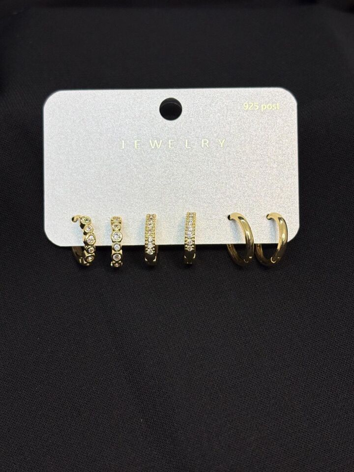 Melisa Takı & Aksesuar 316L Çelik Jewelry Gold Renk 6lı Set Zirkon Taşlı Küpe