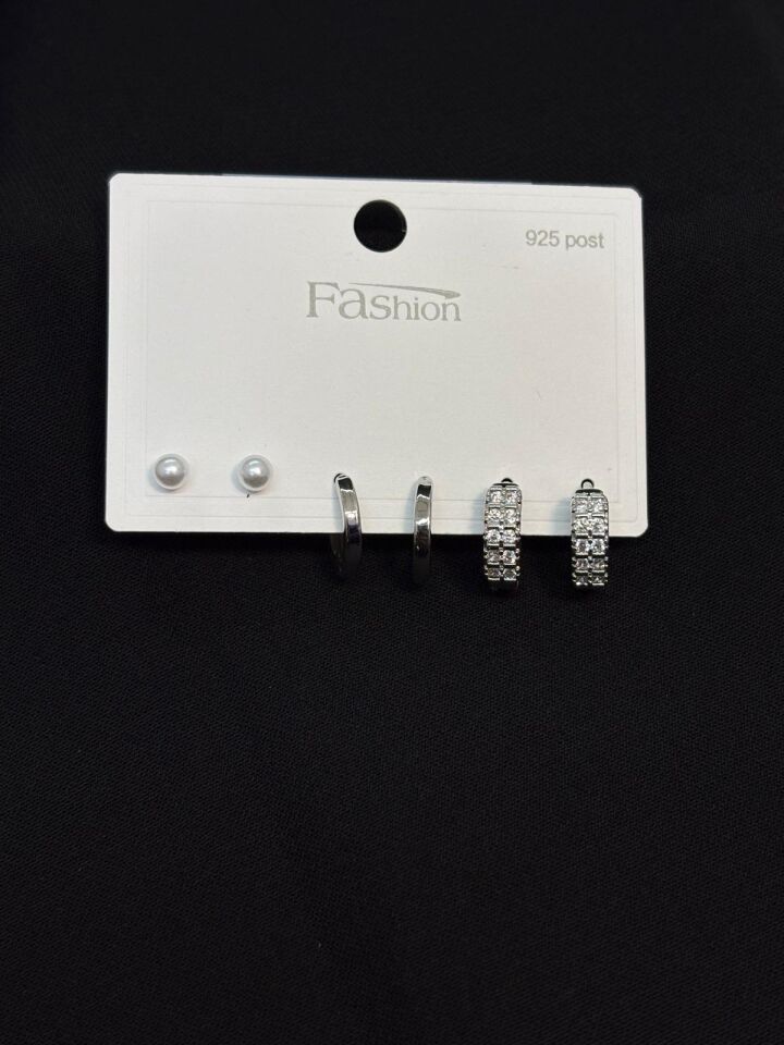 Melisa Takı & Aksesuar 316L Çelik Jewelry Gümüş Renk 6lı Set Zirkon Taşlı Küpe