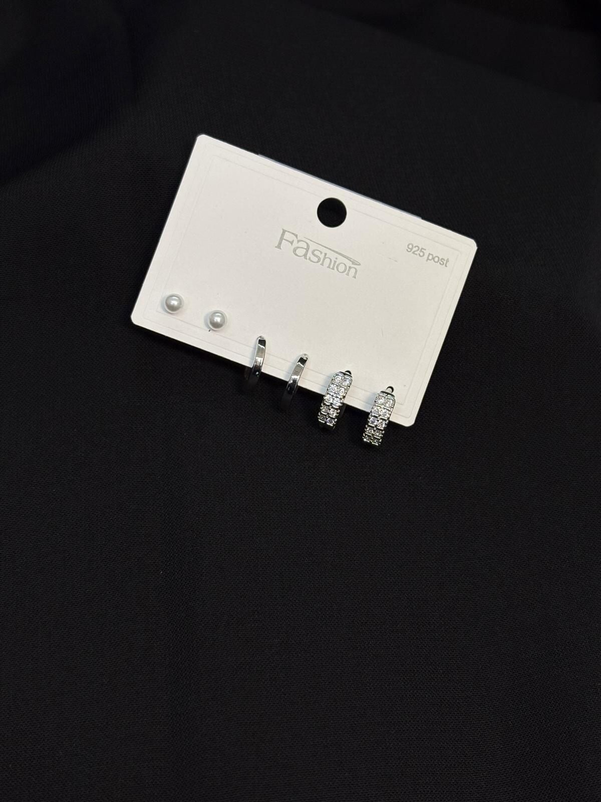 Melisa Takı & Aksesuar 316L Çelik Jewelry Gümüş Renk 6lı Set Zirkon Taşlı Küpe