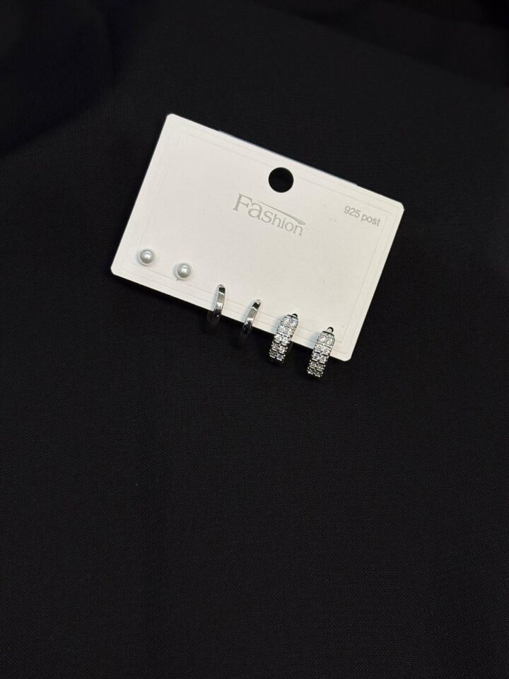 Melisa Takı & Aksesuar 316L Çelik Jewelry Gümüş Renk 6lı Set Zirkon Taşlı Küpe