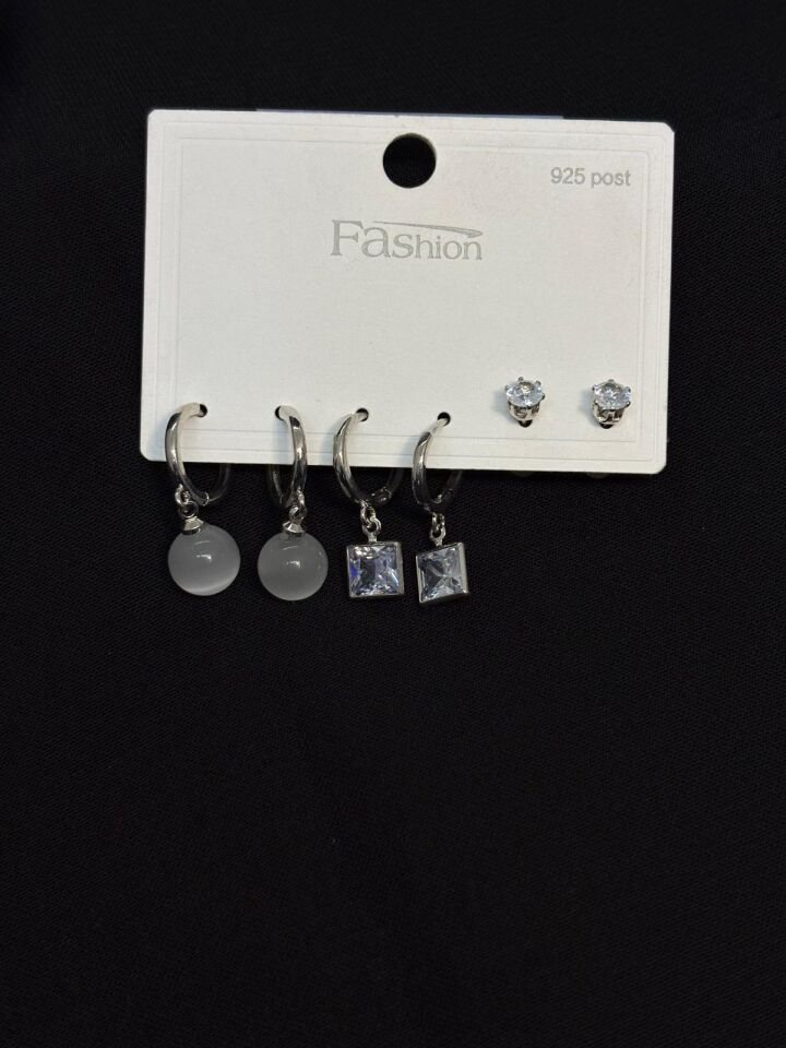 Melisa Takı & Aksesuar 316L Çelik Jewelry Gümüş Renk 6lı Set Taşlı Küpe