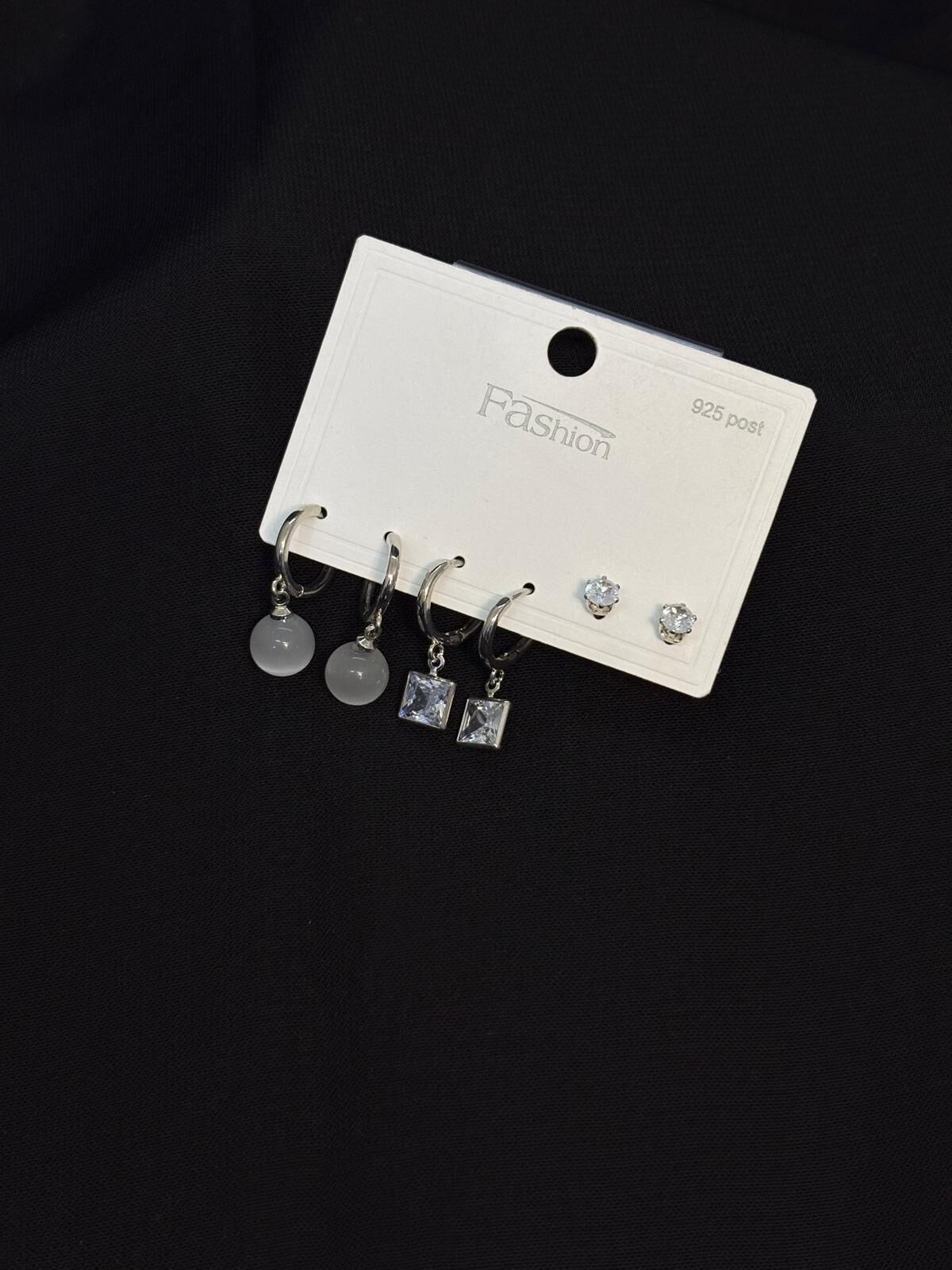 Melisa Takı & Aksesuar 316L Çelik Jewelry Gümüş Renk 6lı Set Taşlı Küpe