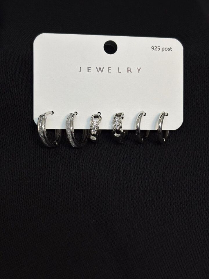 Melisa Takı & Aksesuar 316L Çelik Jewelry Gümüş Renk 6lı Set Zirkon Taşlı Küpe