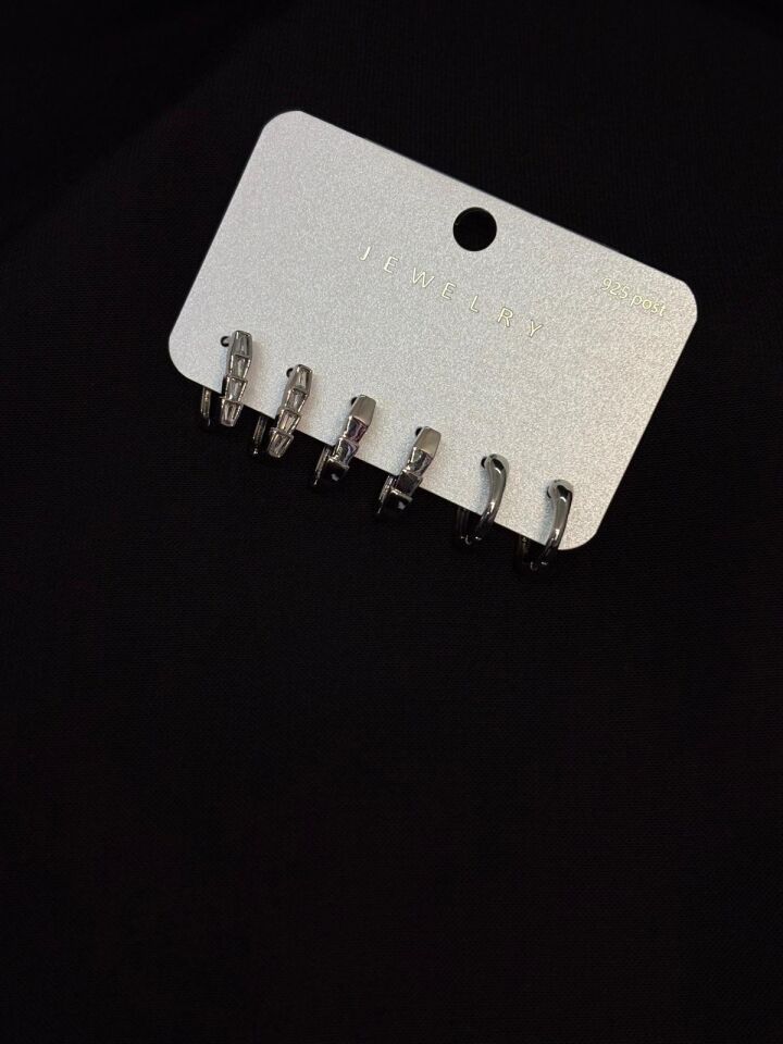 Melisa Takı & Aksesuar 316L Çelik Jewelry Gümüş Renk 6lı Set Taşlı Küpe