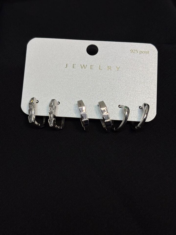 Melisa Takı & Aksesuar 316L Çelik Jewelry Gümüş Renk 6lı Set Taşlı Küpe