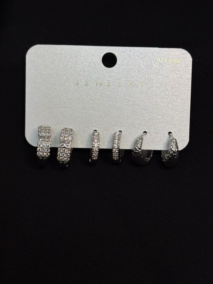 Melisa Takı & Aksesuar 316L Çelik Jewelry Gümüş Renk 6lı Set Zirkon Taşlı Küpe